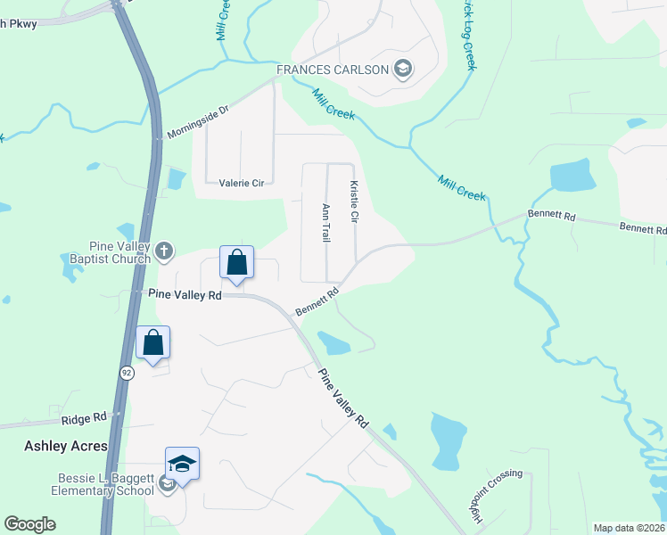 map of restaurants, bars, coffee shops, grocery stores, and more near 46 Ann Trail in Powder Springs
