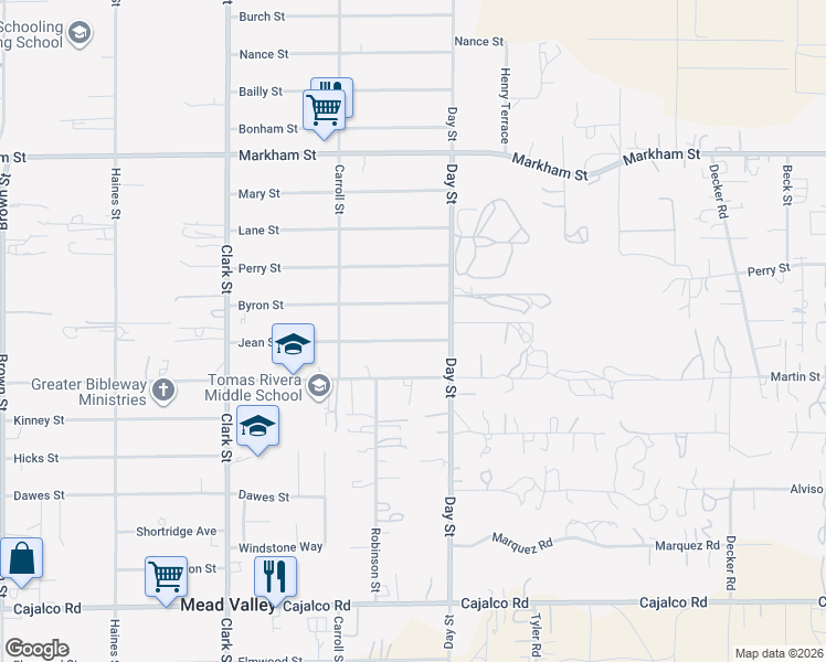 map of restaurants, bars, coffee shops, grocery stores, and more near 21916 Jean Street in Perris