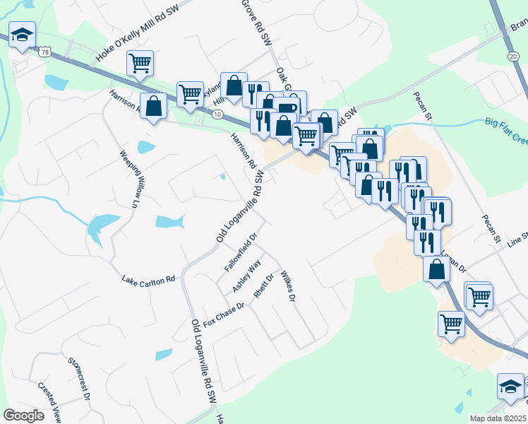 map of restaurants, bars, coffee shops, grocery stores, and more near 504 Chase Court in Loganville