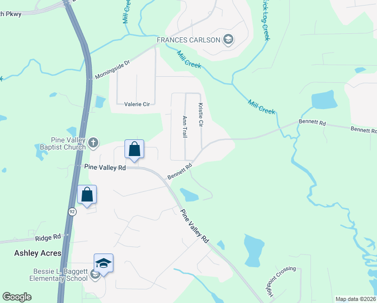 map of restaurants, bars, coffee shops, grocery stores, and more near 46 Ann Trail in Powder Springs