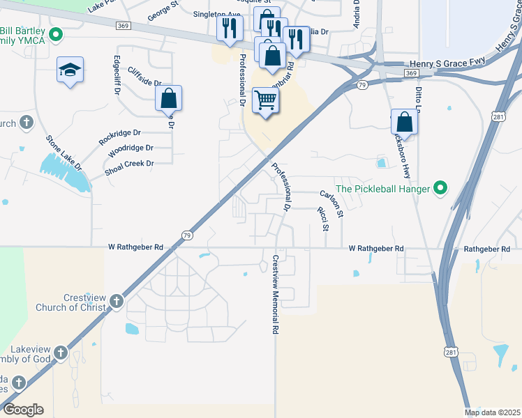 map of restaurants, bars, coffee shops, grocery stores, and more near 5526 Professional Drive in Wichita Falls