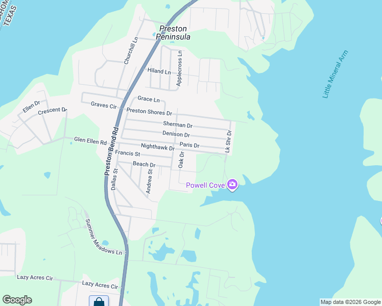 map of restaurants, bars, coffee shops, grocery stores, and more near 404 Nighthawk Drive in Pottsboro