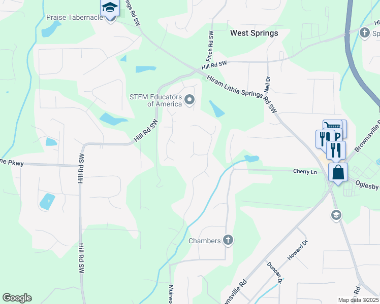 map of restaurants, bars, coffee shops, grocery stores, and more near 5391 Telford Court in Powder Springs
