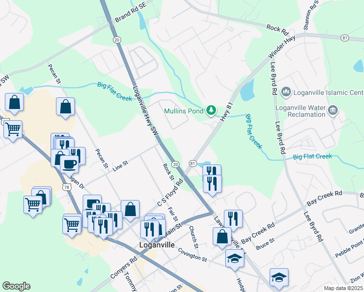 map of restaurants, bars, coffee shops, grocery stores, and more near 4230 Lawrenceville Road in Loganville