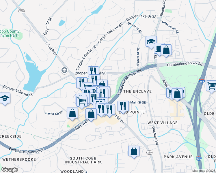 map of restaurants, bars, coffee shops, grocery stores, and more near 1888 Fox Chapel Drive Southeast in Smyrna