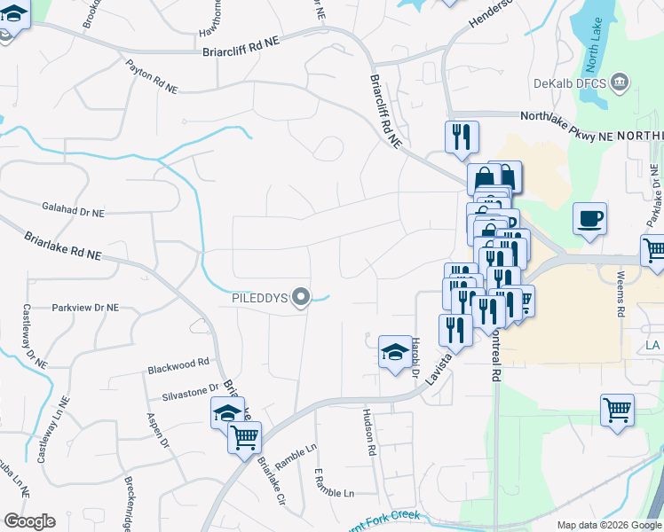 map of restaurants, bars, coffee shops, grocery stores, and more near 2997 McCully Drive Northeast in Atlanta