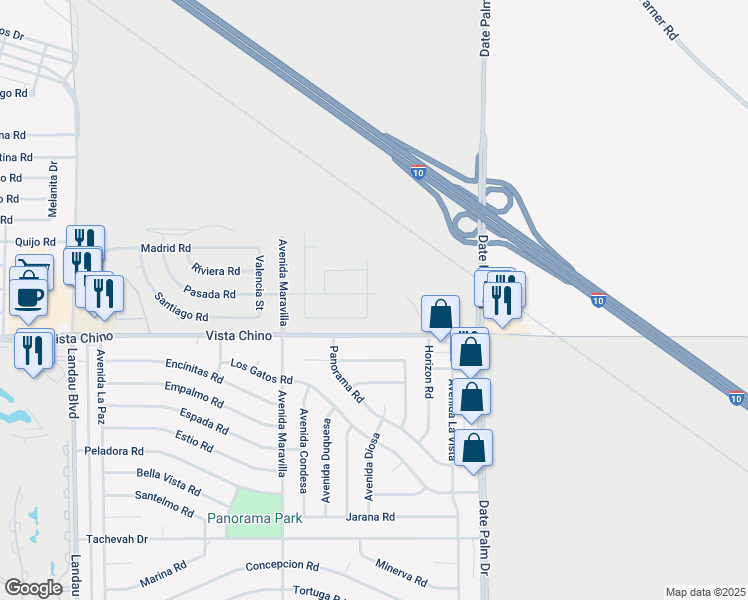 map of restaurants, bars, coffee shops, grocery stores, and more near 27846 Tangelo Street in Cathedral City