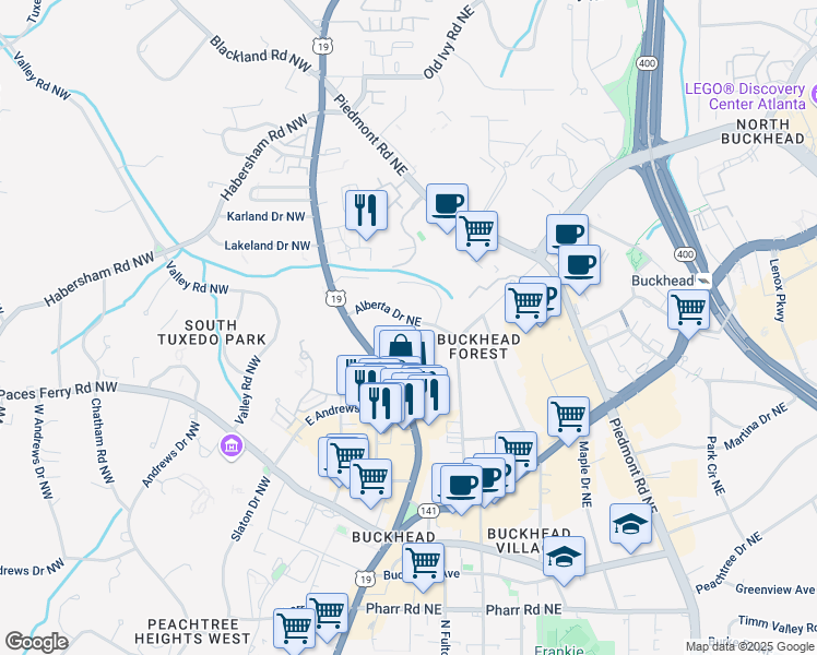 map of restaurants, bars, coffee shops, grocery stores, and more near 257 Alberta Drive Northeast in Atlanta