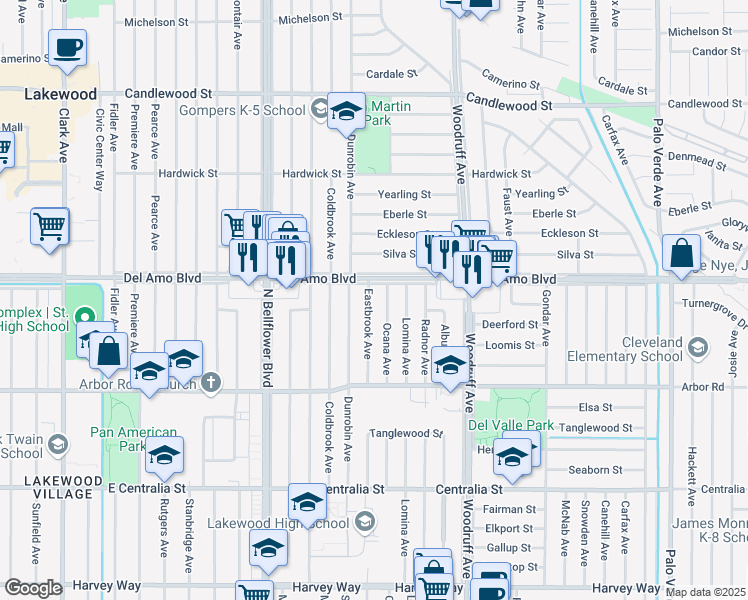 map of restaurants, bars, coffee shops, grocery stores, and more near 4848 Eastbrook Avenue in Lakewood