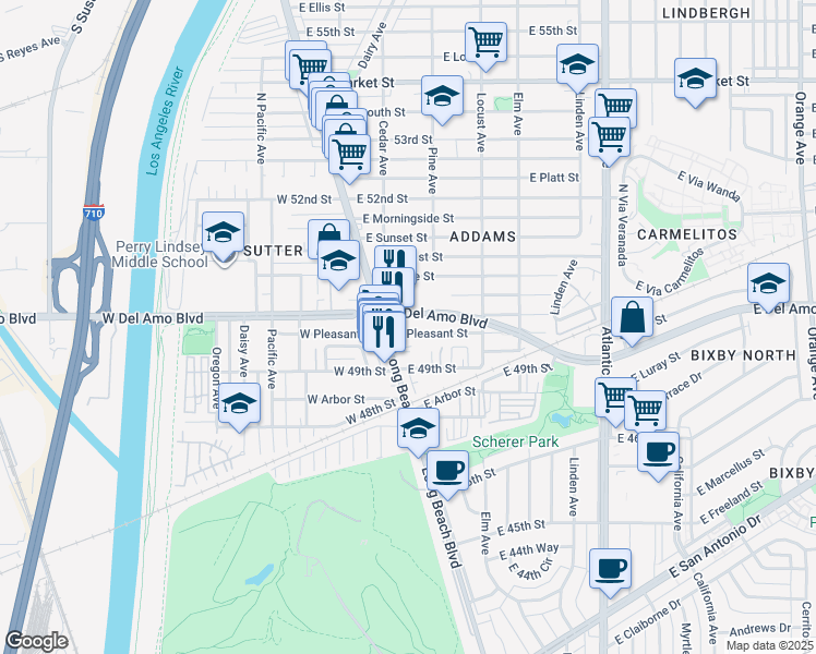 map of restaurants, bars, coffee shops, grocery stores, and more near 146 East Pleasant Street in Long Beach