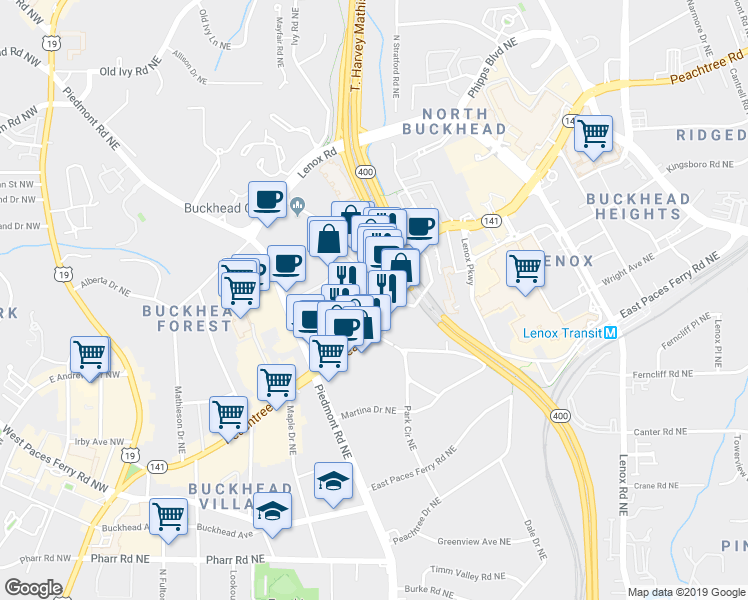 map of restaurants, bars, coffee shops, grocery stores, and more near in Atlanta