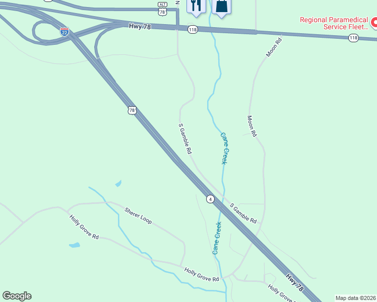 map of restaurants, bars, coffee shops, grocery stores, and more near Gamble Road in Jasper