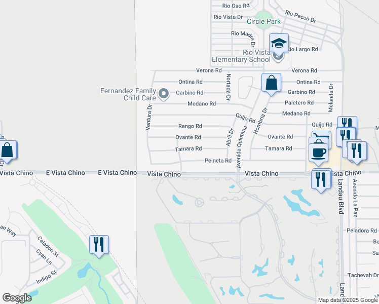 map of restaurants, bars, coffee shops, grocery stores, and more near 67275 Tamara Road in Cathedral City