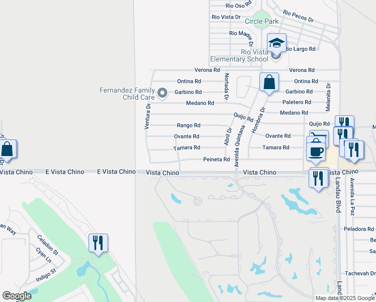 map of restaurants, bars, coffee shops, grocery stores, and more near 67275 Tamara Road in Cathedral City