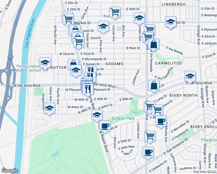 map of restaurants, bars, coffee shops, grocery stores, and more near 232 East Pleasant Street in Long Beach