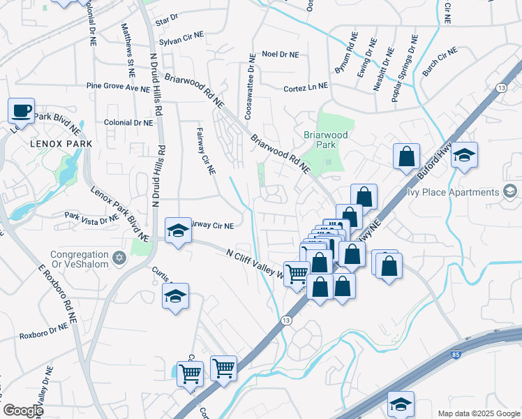 map of restaurants, bars, coffee shops, grocery stores, and more near 1374 Doublegate Drive in Brookhaven