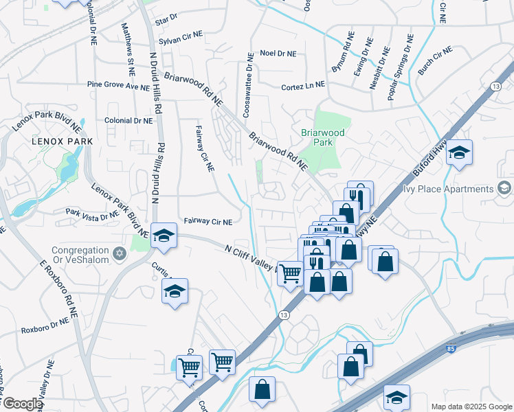 map of restaurants, bars, coffee shops, grocery stores, and more near 1372 Doublegate Drive in Brookhaven
