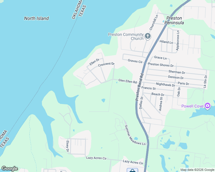 map of restaurants, bars, coffee shops, grocery stores, and more near 1 Cherokee Boulevard in Pottsboro