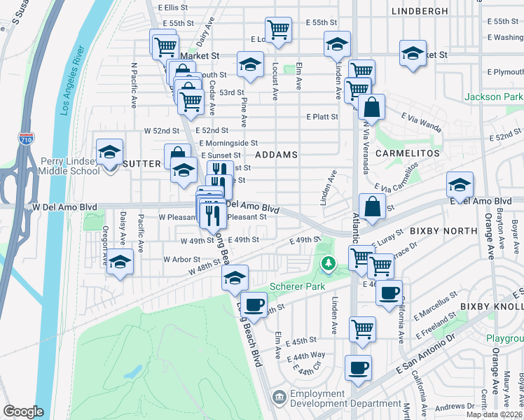map of restaurants, bars, coffee shops, grocery stores, and more near 232 East Pleasant Street in Long Beach