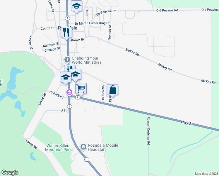 map of restaurants, bars, coffee shops, grocery stores, and more near 900 Miller Street in Rosedale