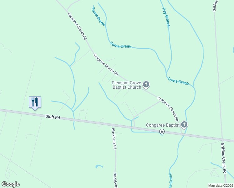 map of restaurants, bars, coffee shops, grocery stores, and more near 1100 Congaree Church Road in Gadsden