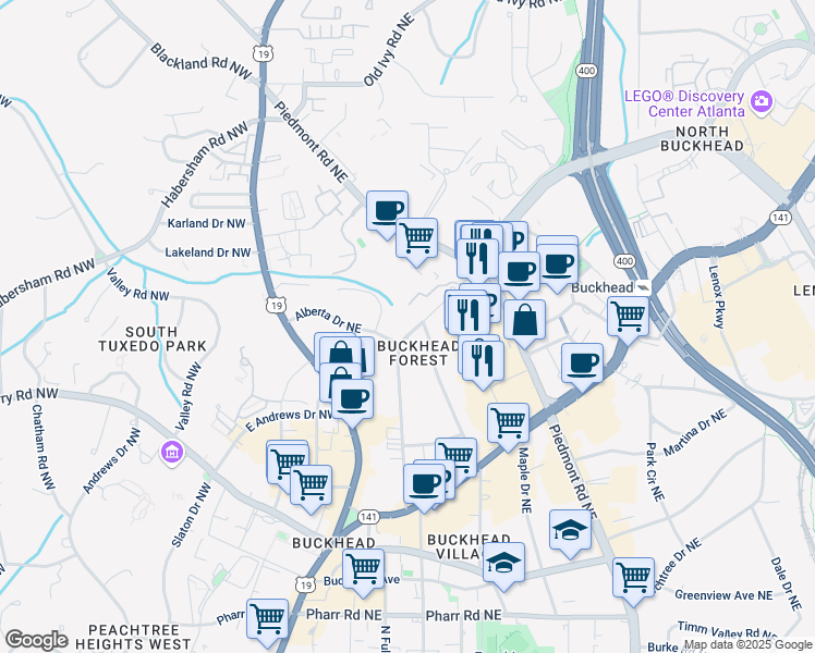 map of restaurants, bars, coffee shops, grocery stores, and more near 3352 Mathieson Drive Northeast in Atlanta