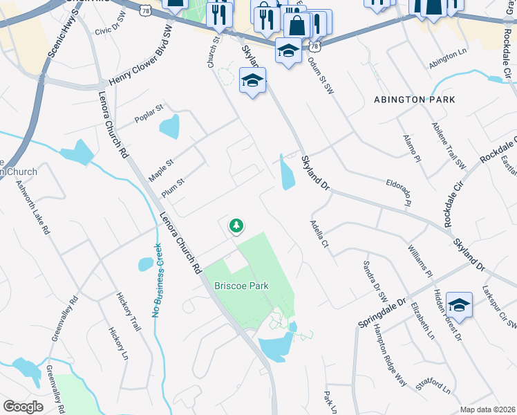 map of restaurants, bars, coffee shops, grocery stores, and more near 2737 Ravenwood Drive in Snellville