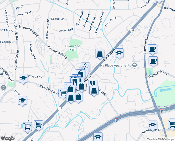 map of restaurants, bars, coffee shops, grocery stores, and more near in Brookhaven