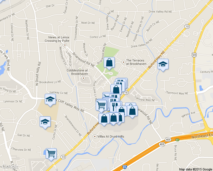 map of restaurants, bars, coffee shops, grocery stores, and more near 1467 Keys Crossing Drive Northeast in Atlanta