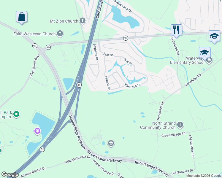 map of restaurants, bars, coffee shops, grocery stores, and more near 4496 Ontario Drive in Little River