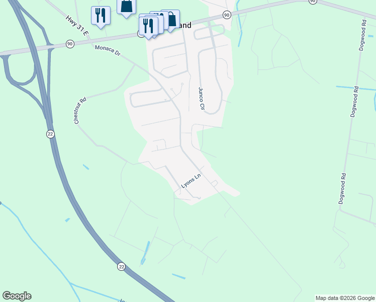 map of restaurants, bars, coffee shops, grocery stores, and more near 2832 Monaca Drive in Longs