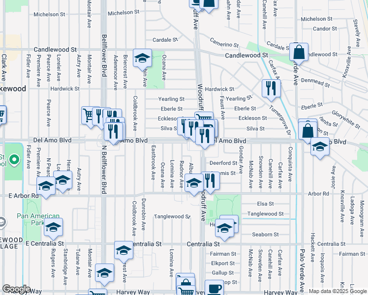 map of restaurants, bars, coffee shops, grocery stores, and more near 4856 Radnor Avenue in Lakewood