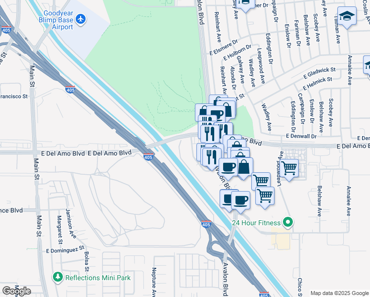 map of restaurants, bars, coffee shops, grocery stores, and more near 454 Carson Plaza Drive in Carson