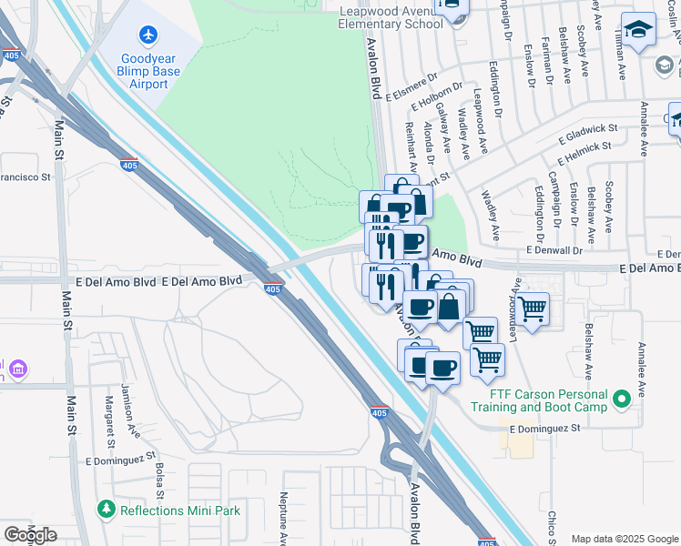 map of restaurants, bars, coffee shops, grocery stores, and more near 454 Carson Plaza Drive in Carson