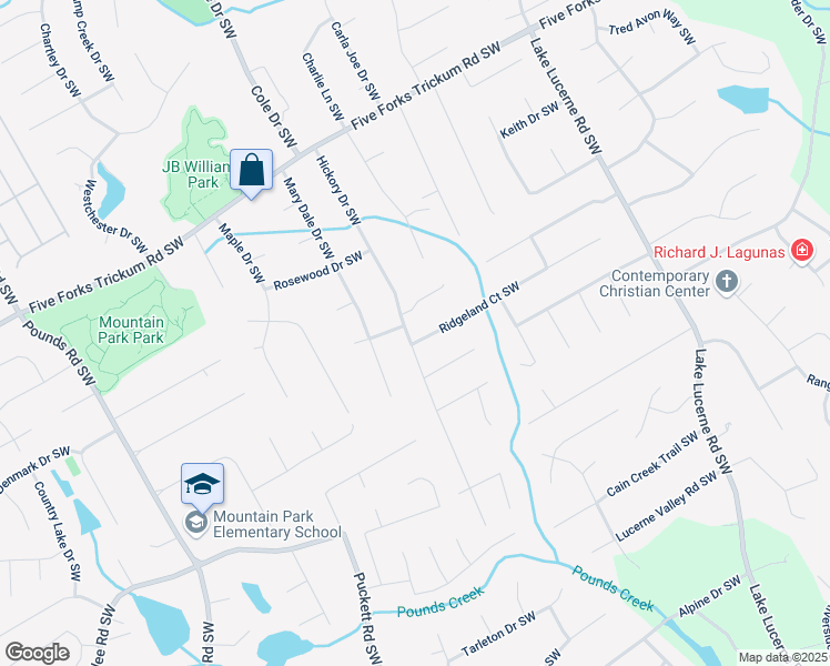 map of restaurants, bars, coffee shops, grocery stores, and more near 1438 Ridgeland Court Southwest in Lilburn