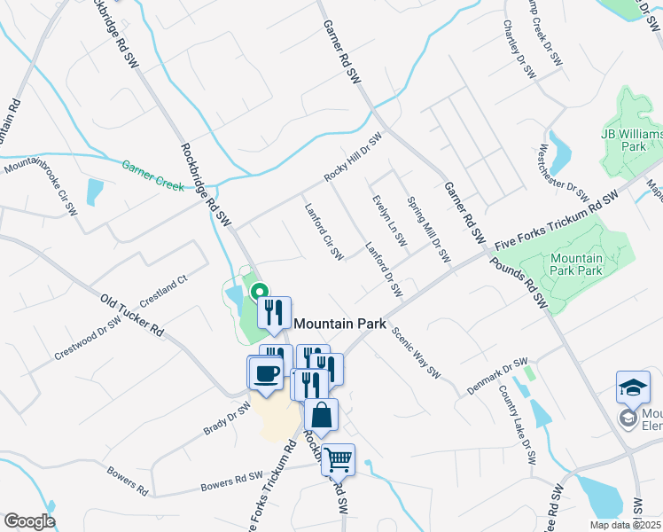 map of restaurants, bars, coffee shops, grocery stores, and more near 1150 Brown Road Southwest in Lilburn