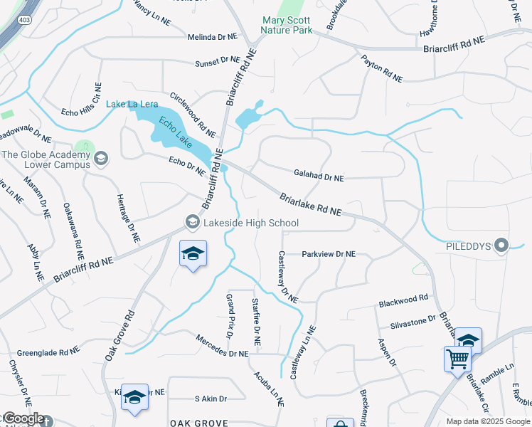 map of restaurants, bars, coffee shops, grocery stores, and more near 2153 Starfire Drive Northeast in Atlanta