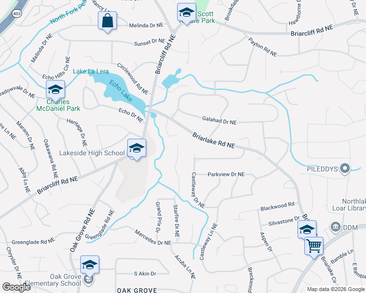 map of restaurants, bars, coffee shops, grocery stores, and more near 2135 Starfire Drive Northeast in Atlanta