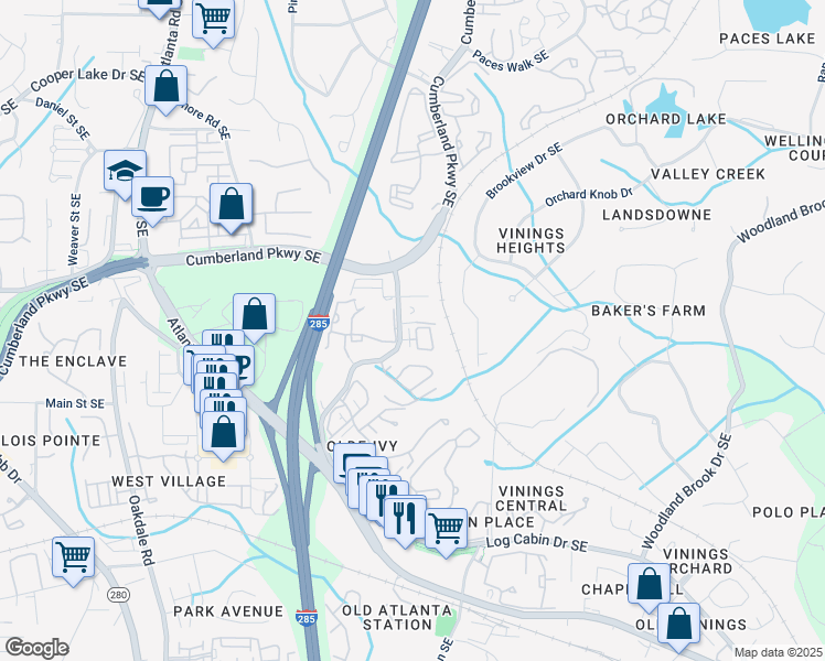 map of restaurants, bars, coffee shops, grocery stores, and more near 2435 Folly Lane in Atlanta