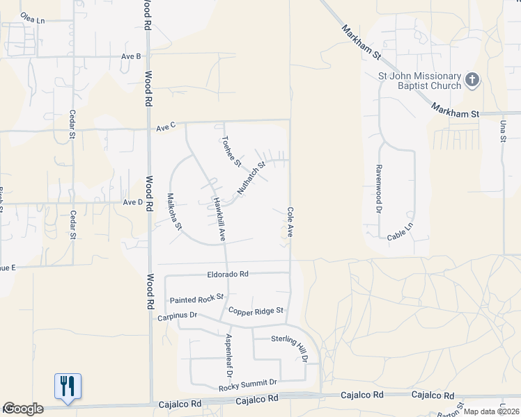 map of restaurants, bars, coffee shops, grocery stores, and more near 19471 Killdeer Court in Perris