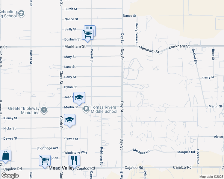 map of restaurants, bars, coffee shops, grocery stores, and more near 21915 Byron Street in Perris