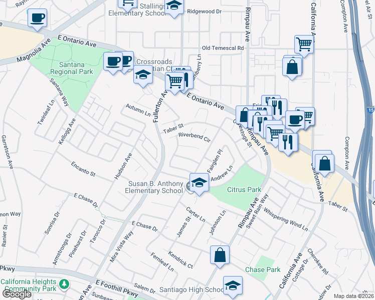 map of restaurants, bars, coffee shops, grocery stores, and more near 1040 Nighthawk Circle in Corona