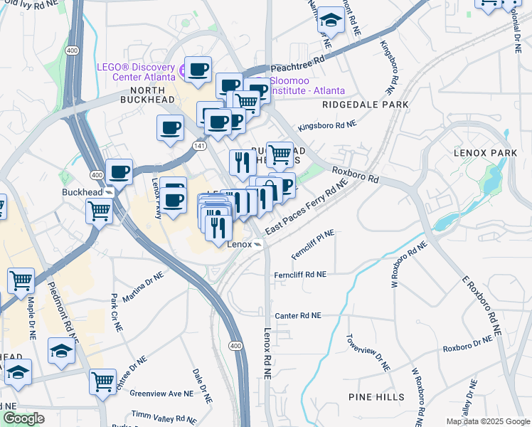 map of restaurants, bars, coffee shops, grocery stores, and more near in Atlanta