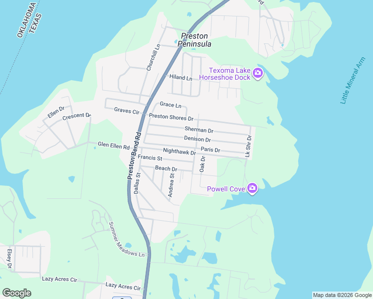 map of restaurants, bars, coffee shops, grocery stores, and more near 221 Francis Street in Pottsboro