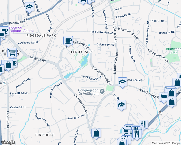 map of restaurants, bars, coffee shops, grocery stores, and more near 4121 Gables Drive Northeast in Brookhaven