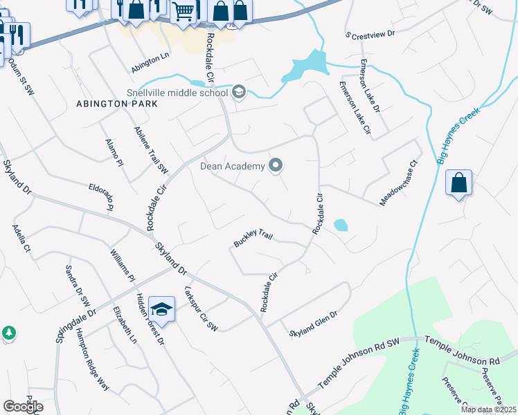 map of restaurants, bars, coffee shops, grocery stores, and more near 3011 Eastland Way in Snellville