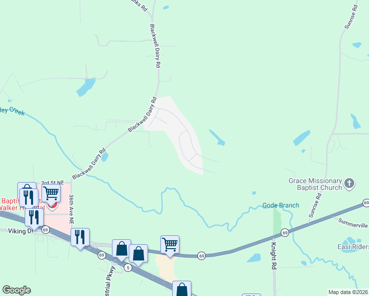 map of restaurants, bars, coffee shops, grocery stores, and more near 119 Shepherds Loop in Jasper