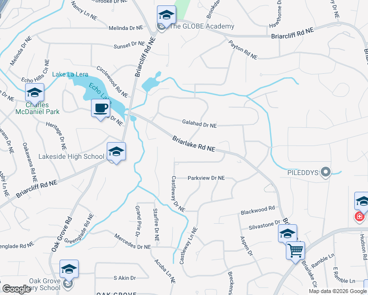 map of restaurants, bars, coffee shops, grocery stores, and more near 2678 Briarlake Woods Way Northeast in Atlanta