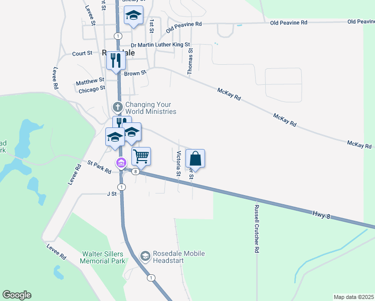 map of restaurants, bars, coffee shops, grocery stores, and more near 900 Miller Street in Rosedale