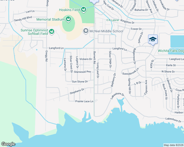 map of restaurants, bars, coffee shops, grocery stores, and more near West Trail in Wichita Falls